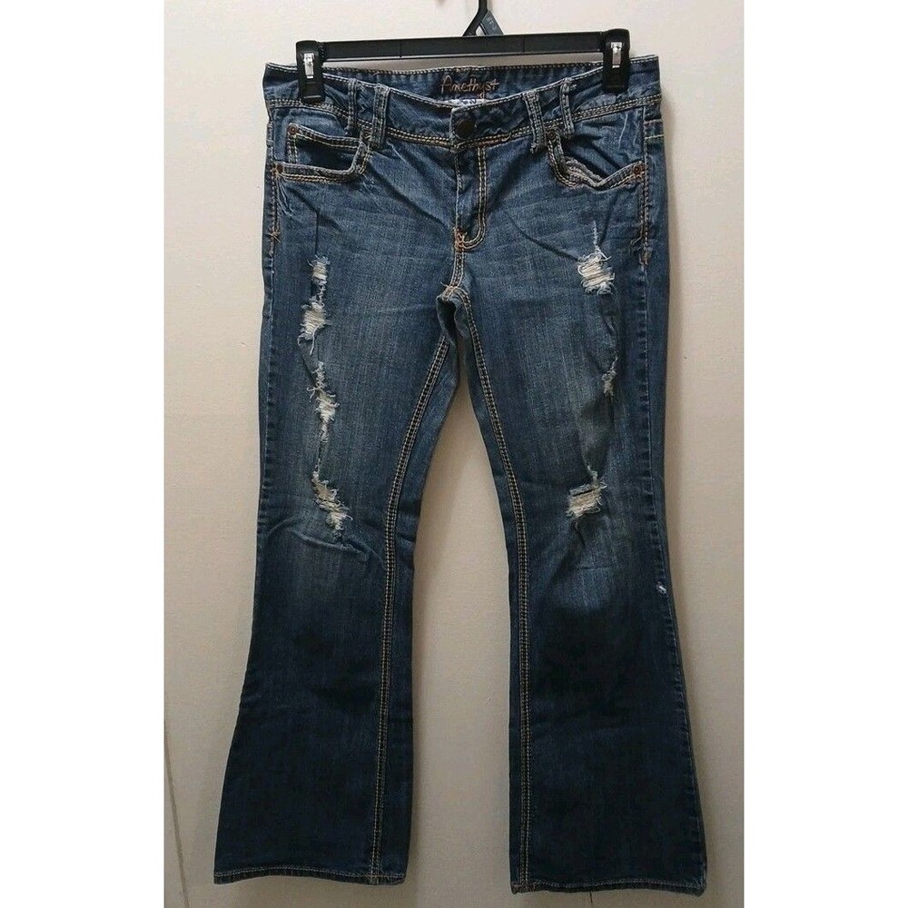 VINTAGE Amethyst Denim W-11 Boot Cut Distressed Ripped Embellished Stretch Jean